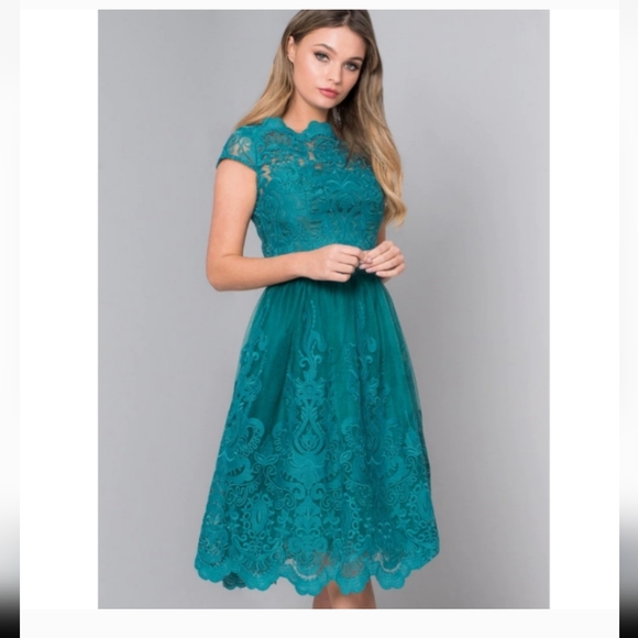 NWT Chi Chi London Elegant Lace Dress in Teal (Modcloth) (Size 2) - Picture 5 of 14